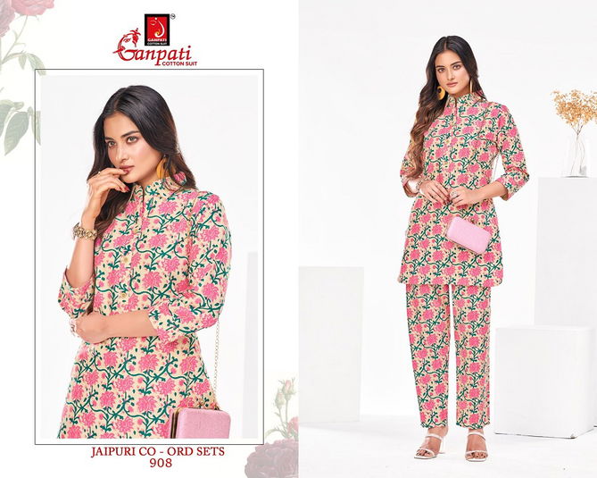 Jaipuri Vol 9 By Ganpati Cotton Printed Cord Set Ladies Top With Pants Wholesalers In Delhi